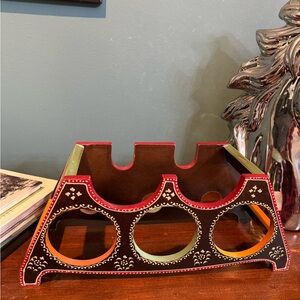 Hand painted Scandinavian wood wine bottle rack food storage kitchen home decor